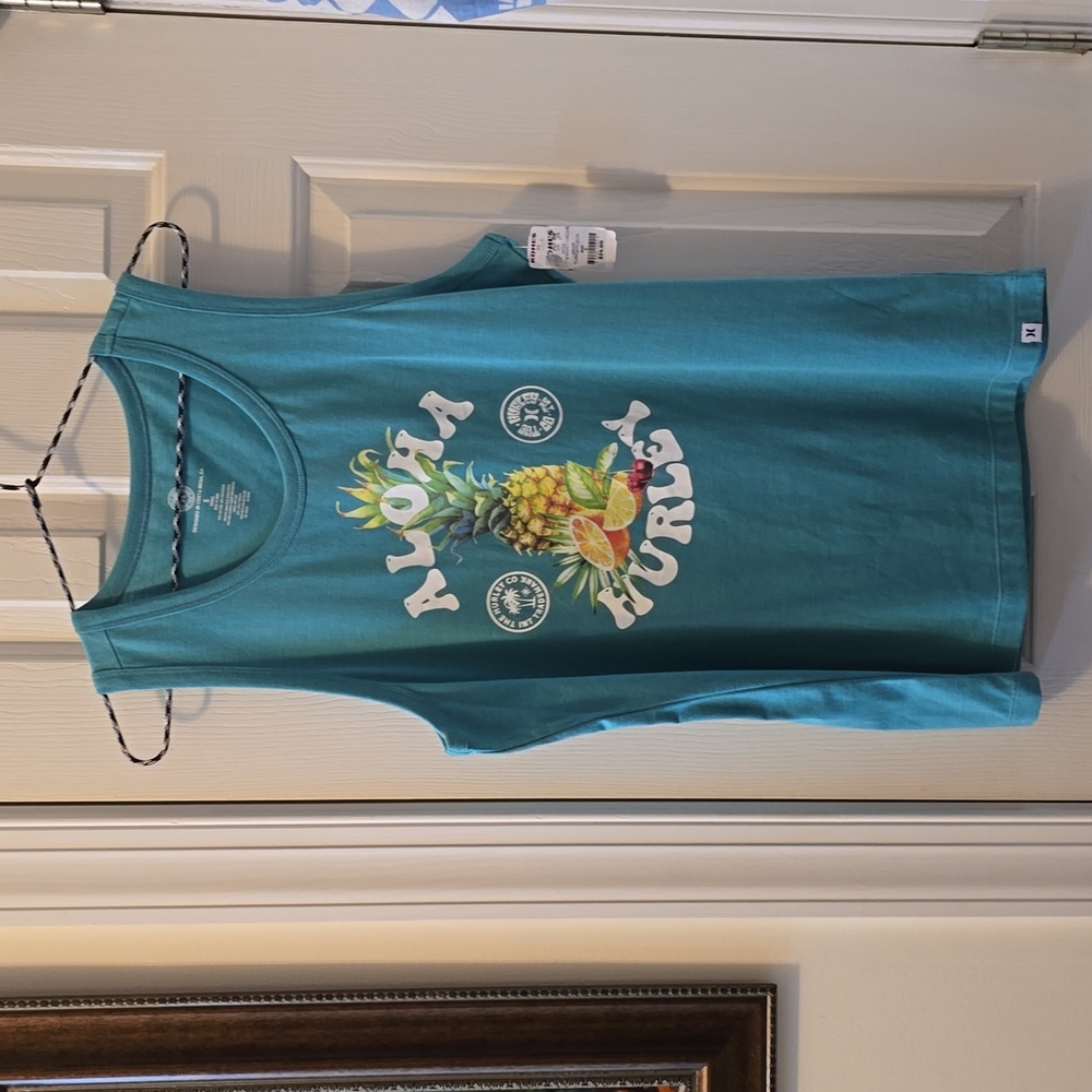 HURLEY BRAND MEN'S TEAL GREEN ALOHA PINEAPPLE HURLEY TANK TOP SIZE SMALL